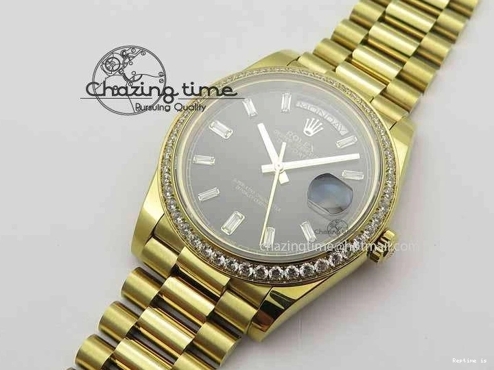 0106 Day Date 40mm YG BP Maker Best Edition Black Dial Diamond Bezel On YG Bracelet A Soft 3681
